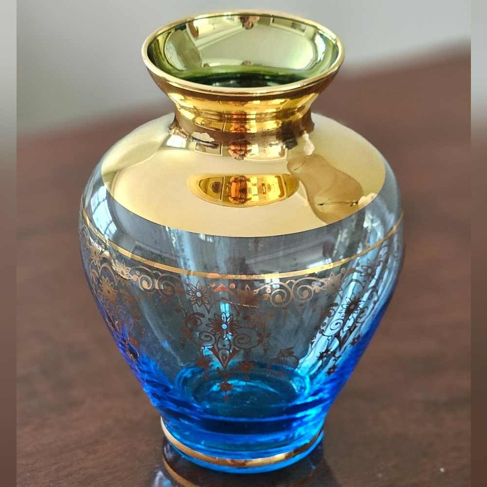 Vtg Vecchia Murano 24k Gold Gilt Chandelier Design Art Glass Vase